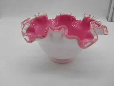 Pretty Fenton Milk Glass Peach Crest Pattern 6.5  Ruffled Bowl • $28