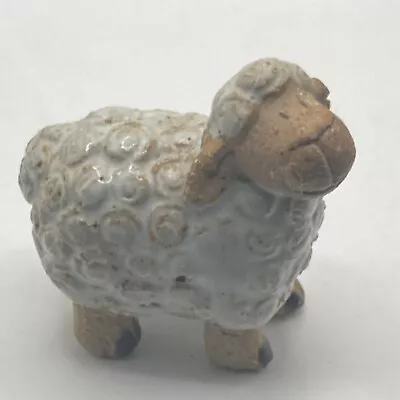Vintage Curly Sheep Ceramic Figurine Cream Drip Glaze Stone Face Hollow • £15