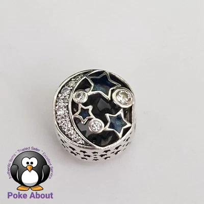 $35 • Buy PANDORA Charm Silver  VINTAGE NIGHT SKY OPENWORK 791992CZ Moon & Stars CZ  Blue 