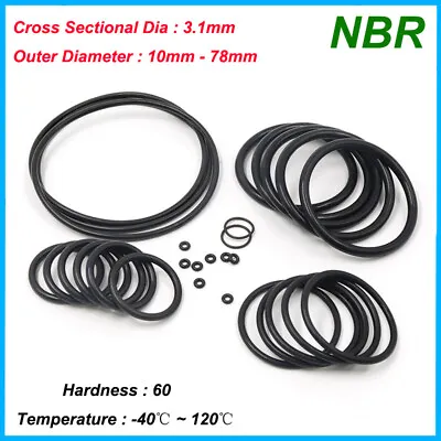 $2.74 • Buy O Ring NBR Nitrile Rubber Oring OD 10-78mm Black Gasket Resistant Seal THK 3.1mm