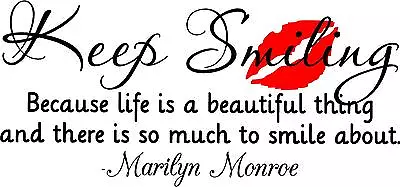 Keep Smiling Marilyn Monroe Quote Vinyl Lettering Decal Saying Life Is Beautiful • $9.99