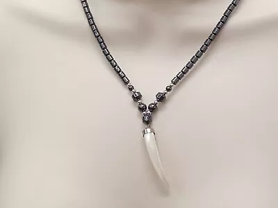 Hematite Necklace Mens Womens Youth Teenager Black White Animals Tooth Gift Boho • $10.94