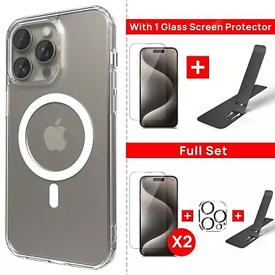 For IPhone 15 14 13 12 11 Pro Max Clear Magnetic Case Kickstand Shockproof Cover • $7.95