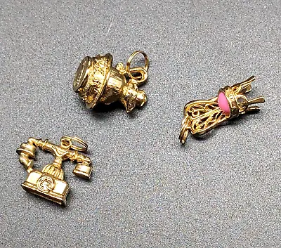 Lot Of 3 Vintage 1973 AVON Gold Plated Charms Pink Chair Telephone & Pitcher • $16.50