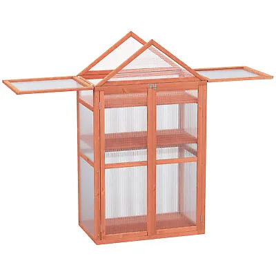 Outsunny 80x47x138cm Wood Cold Frame Greenhouse For Plants PC Board Orange • £104.99