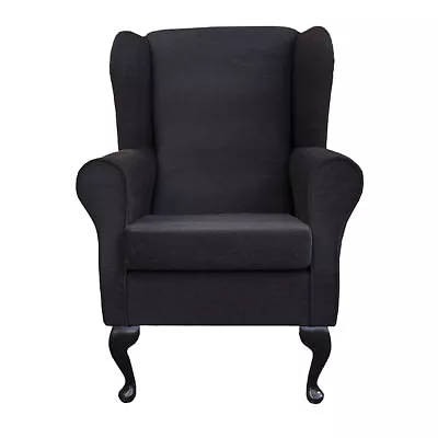 Wing Back Fireside Chair Pimlico Black Fabric Seat Easy Armchair Queen Anne • £453.68