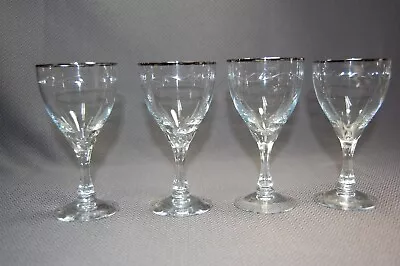 Vintage Fostoria Love Song 4PC Platinum Rimmed Wine Glasses • $40