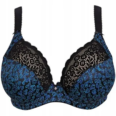 Elomi Jodi Collection 38DD L Plunge Bra Brief Panty Set Blue Velvet • $69.99