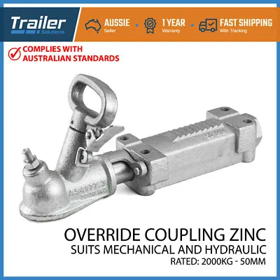 $78.97 • Buy 2T 50mm Trailer Coupling Hitch Override Zinc Hydraulic Mechanical Brake 2000kg