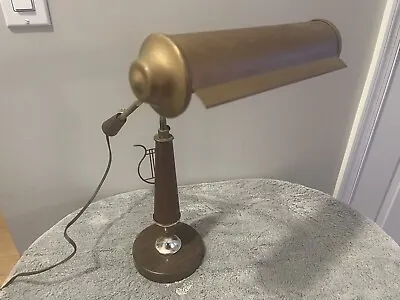 RARE Unique Vintage Brass Wood Bankers Piano Music Note Desk Table Lamp Light • $77