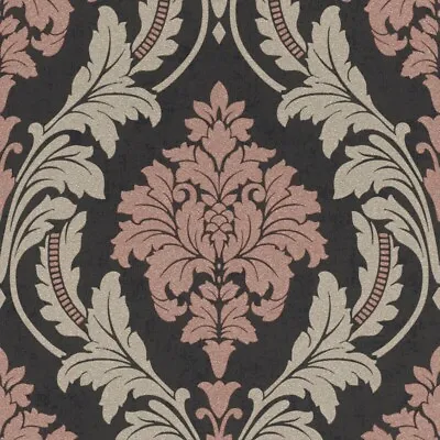 Rasch Glam Shimmering Damask Charcoal/Rose Gold Glitter Wallpaper 541656 • £8.99