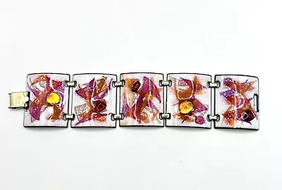 Fantastic Vintage Signed Kaye Denning Pink Enamel Jelly Link Bracelet • $12.37