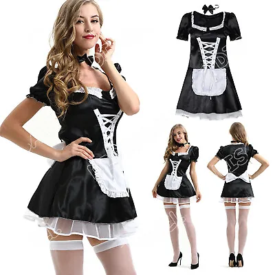 Halloween Ladies French Maid Rocky Horror Waitress Fancy Dress Costume PartyXmas • £13.88