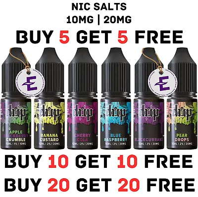 DRIP Nic Salts E Liquid 10mg 20mg Ecig 10ml Vape Pod Kit Juice 50/50 VG/PG FREE • £2.49