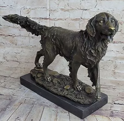 Bronze Statue Golden Retriever Dog Sculpture Art Deco Marble Decor Figurine Sale • $399