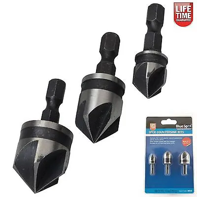 3pc 1/4  Hex 12 - 19mm Countersink Bit Bore Set Wood Metal Impact Drill 20310 • £5.89