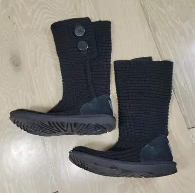 UGG Cardy II Comfort Youth Girls Size 5 Winter Boots Tall Or Folded Black Knit • $26.04