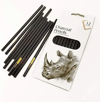 12x Charcoal Pencils Premium 17.5cm Measure Blending Smudging Artist Drawing • £3.99