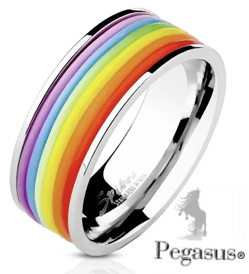 SIZE R - Gorgeous LGBT Gay Pride Rainbow Stripe  Band  Ring • £4.99