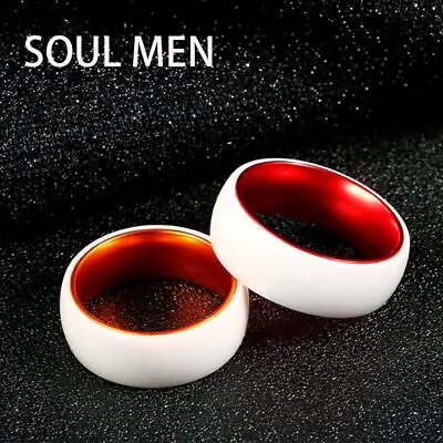 Ceramics Wedding Bands Rings - For Women Men Dating Gift Ring White Orange 8mm • $39.07