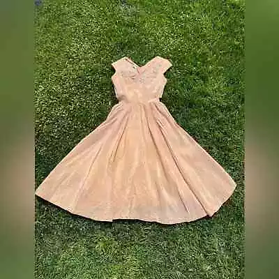 50s Vintage Silk Taffeta Fit And Flare Champagne Colored Dress • $55