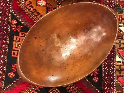 ANTIQUE DECORATIVE PRIMITIVE 26  X 17  TREENWARE OVAL WOOD BOWL 1800'S. • $495