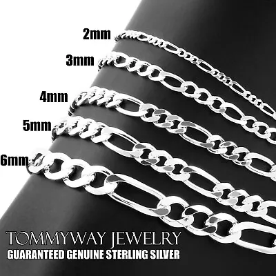 Guaranteed Genuine 925 Sterling Silver Figaro Bracelet Or Anklet 7  - 12  Italy • $9.99