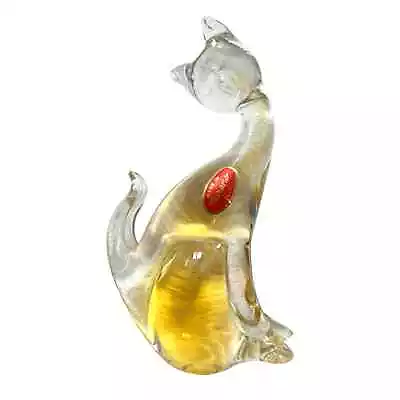 Vintage Murano Sommerso Art Glass Cat Sculpture Golden Hue Kitty Italy 7  Tall • $145