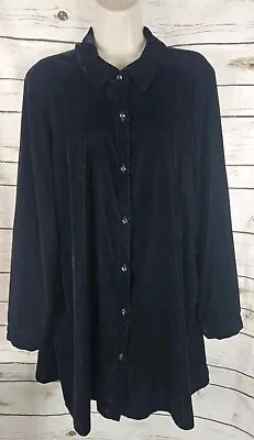 J Jill Black Crushed Velvet Top Tunic XL Womens  Button Up Polyester • $31.99