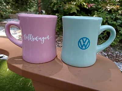 $9.99 • Buy Lot Of 2 Volkswagen VW Ceramic Coffee Mugs Cups Pink & Mint Green 