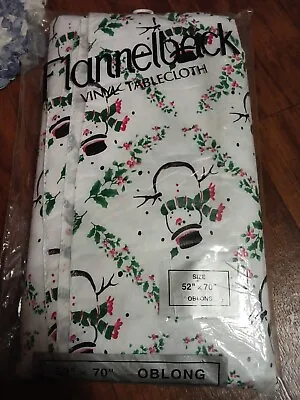 Vintage Flannelback Winter Snowman Vinyl Tablecloth 52in X 70in Oblong • $10.20