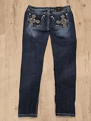 Miss Me Mid-Rise Jeans Skinny Embellished Embroidered Blue Jeans Size 30x31 • $41.99