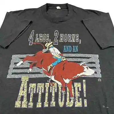 Vintage 90s Screen Stars Bull Riding Single Stitched Graphic Black T Shirt  • $80