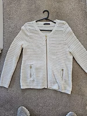 M & S Collection Cream Chunky Zip Up Cardigan. 100% Cotton  Size 16 • £12.99