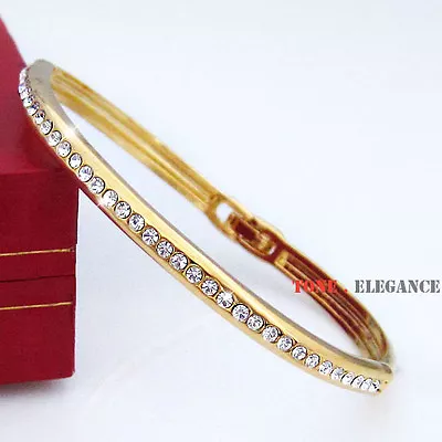 9ct 9k Yellow Gold GF Women Solid Bangle Bracelet Made With Swarovski • $34