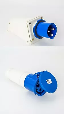 £45 • Buy Surface Mount Inlet Plug + Coupler Socket Set 3pin 230v 63a+125a Ip44 Slashproof