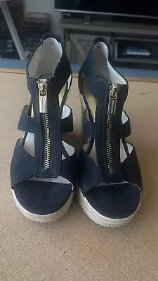 Michael Kors Berkley Wedge Sandal Zipper Black Size 8 • $49.95