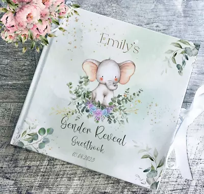 PERSONALISED Floral GENDER REVEAL HARD COVER GUEST BOOK / SCRAPBOOK MEMORY ALBUM • £18.99