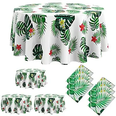 $18.67 • Buy 3 Pieces Hawaiian Tablecloth 84 Inch Luau Tropical Flower Round Table Cloth Plas