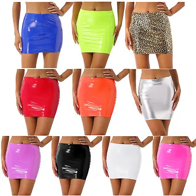 US Womens Latex High Waist Skirt Glossy Leather Bodycon Mini Pencil Skirt Club  • $14.15