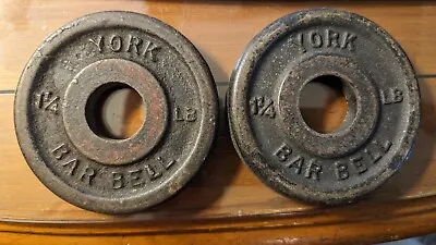 Vintage YORK WEIGHT PLATES 2 X 1 1/4 Lb Plates  1  Hole • $15