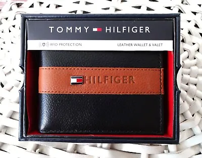 £19.99 • Buy Men's Leather Wallet 'Tommy Hilfiger' Bifold, BLACK &TAN, Coin Pouch, CC, RANGER