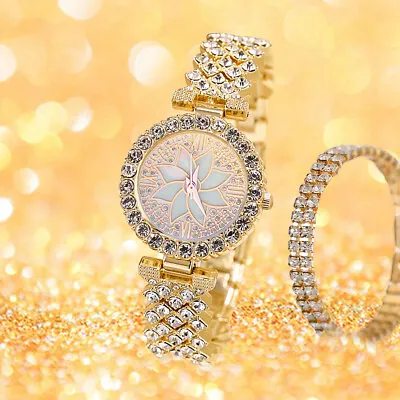 Watch And Bracelet Set Ladies Women Girls Fashion Leather Strap Wristwatch Gift • £5.96