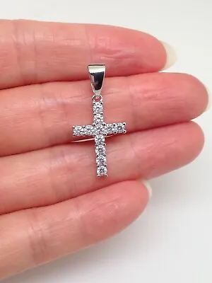 Silver Cz Cross Pendant 925 Sterling Silver Mens Womens 18.5mm(0.73 )/27mm Small • $24.95