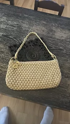 The Sak Y2K Style Mini Shoulder Bag Purse Crochet Knit Metallic Gold Beige • $20