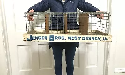 Vtg Jensen Bro Brothers Advertising Farm Sign Crate Chicken Pig Rabbit Cage Sign • $195