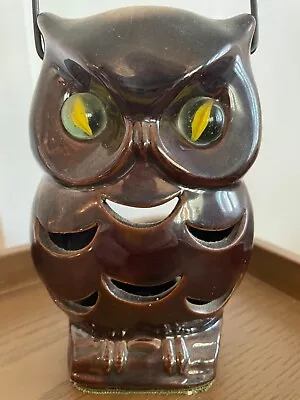 Vtg Inarco Ceramic Glazed Owl Candle Holder Lantern W Marble Eyes & Handle Mcm • $8