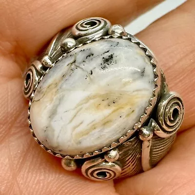 Navajo Men White Buffalo Turquoise Ring Sz 12.5 Sterling By Davey Morgan  13g • $135.94