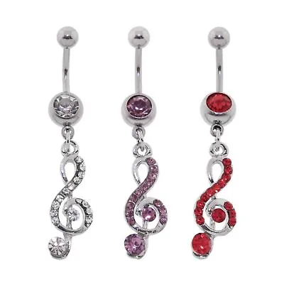 Steel CZ Gem Belly Button Ring Navel Piercing Music Note Dangle • $7.49