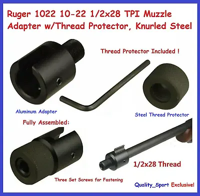 Steel Muzzle Adapter Ruger 1022 10/22 1/2 X28 TPI W/Thread Protector Black • $12.99